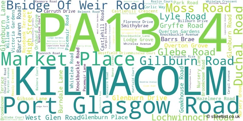 A word cloud for the PA13 4 postcode